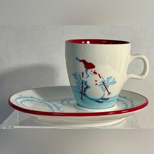 STARBUCKS 2007 Holiday Christmas Stoneware 6 oz Mug and Snack Plate Set